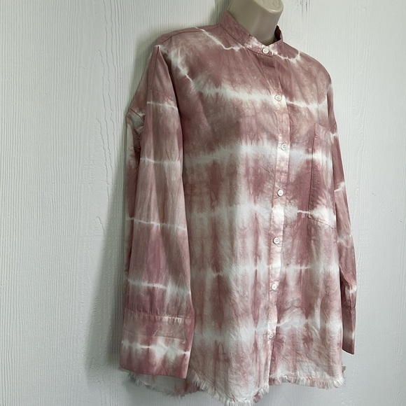 Zara - Dusty Pink Tie Dye Button Down Pocket Long Sleeve Blouse Size Small - Picture 4 of 12